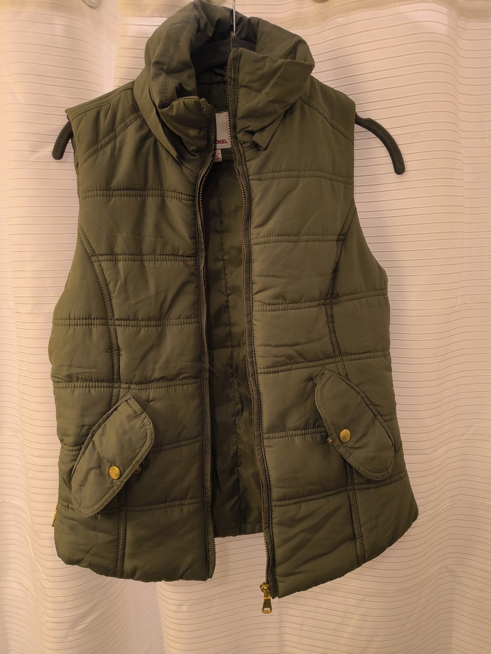 BONGO Olive Quilted Puffer Vest with High Collar